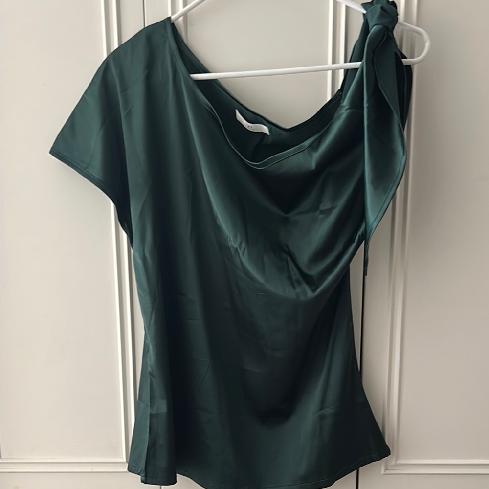 Asymmetrical Green Blouse with Unique Sleeves